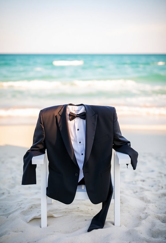 beach wedding tuxedo contrast