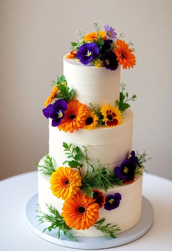 edible flowers enhance wedding cakes