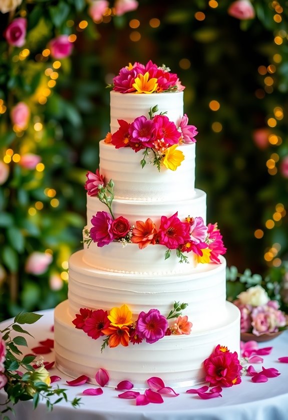 edible flowers enhance wedding cakes