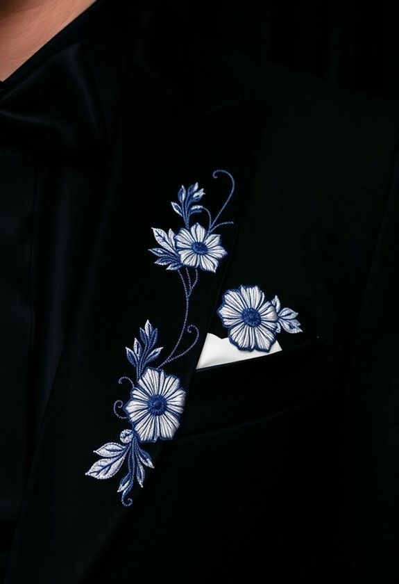 elegant embroidered tuxedo lapels