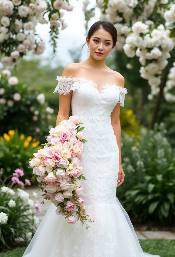 elegant off the shoulder florals