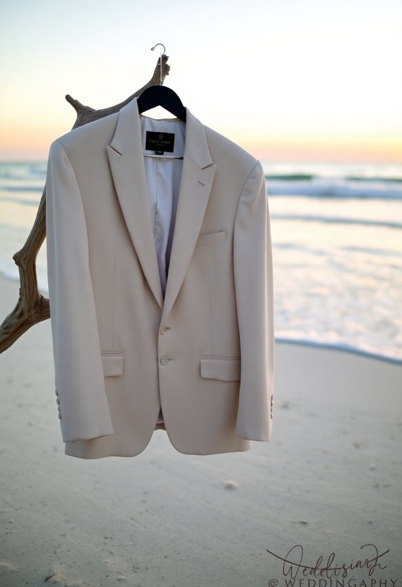 elegant tuxedos at beach weddings