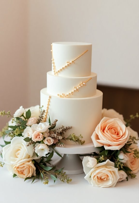 geometric cake with gold accents