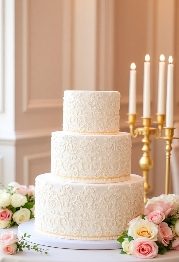 gold lace wedding cake