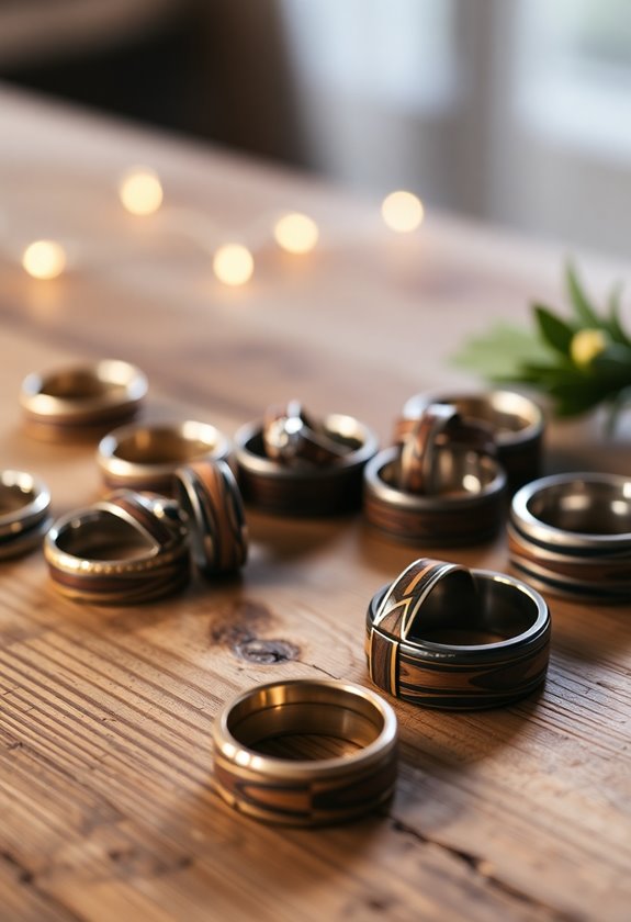 handcrafted wood inlay rings