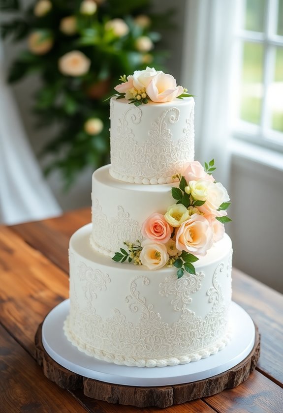 lace and floral wedding cake