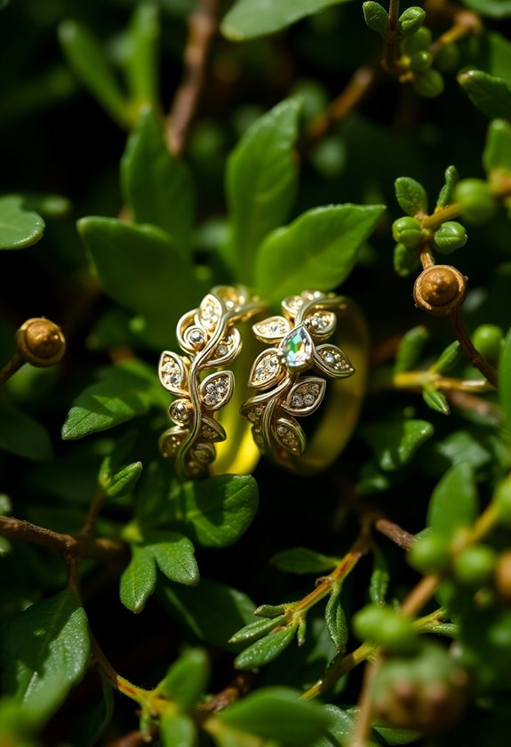 leaf inspired wedding rings