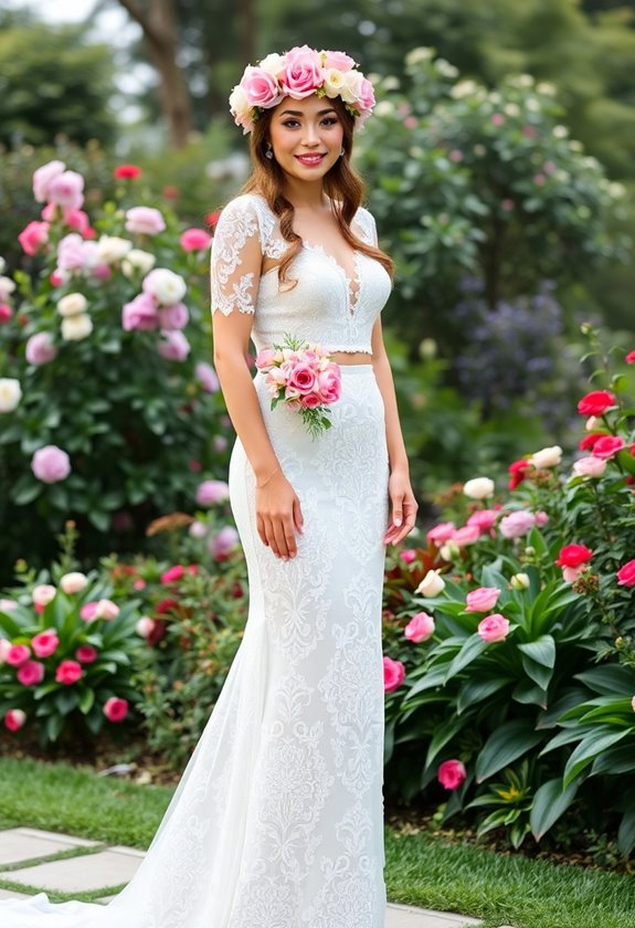 modern floral bridal ensemble