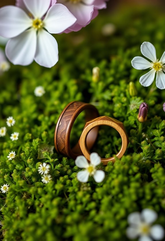 nature inspired wooden wedding rings