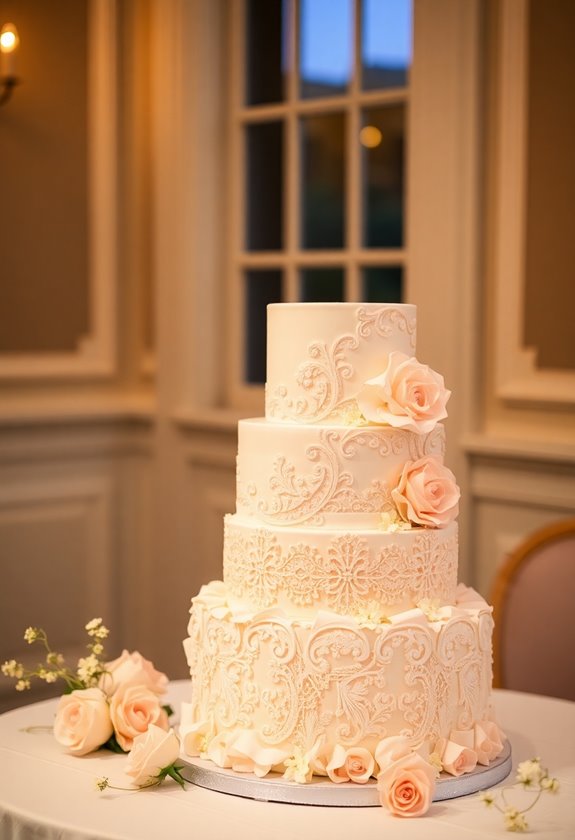 pastel lace wedding cake