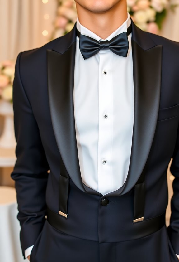 stylish suspenders enhance tuxedo