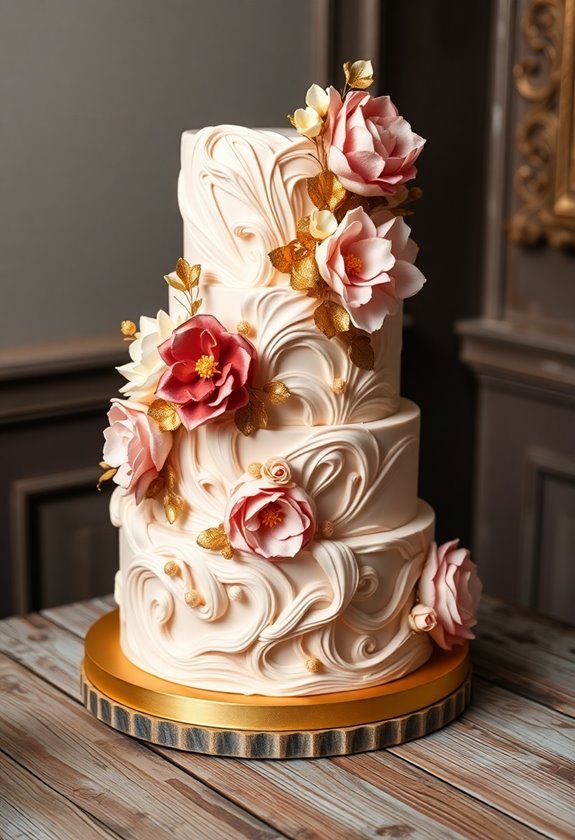 textured wedding cake decoration