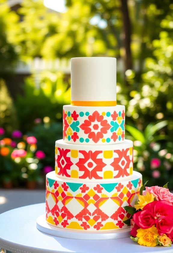 vibrant geometric cake designs